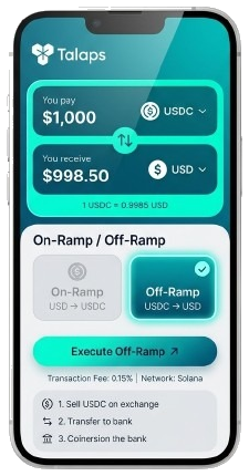 Talaps on-ramp and off-ramp mobile interface