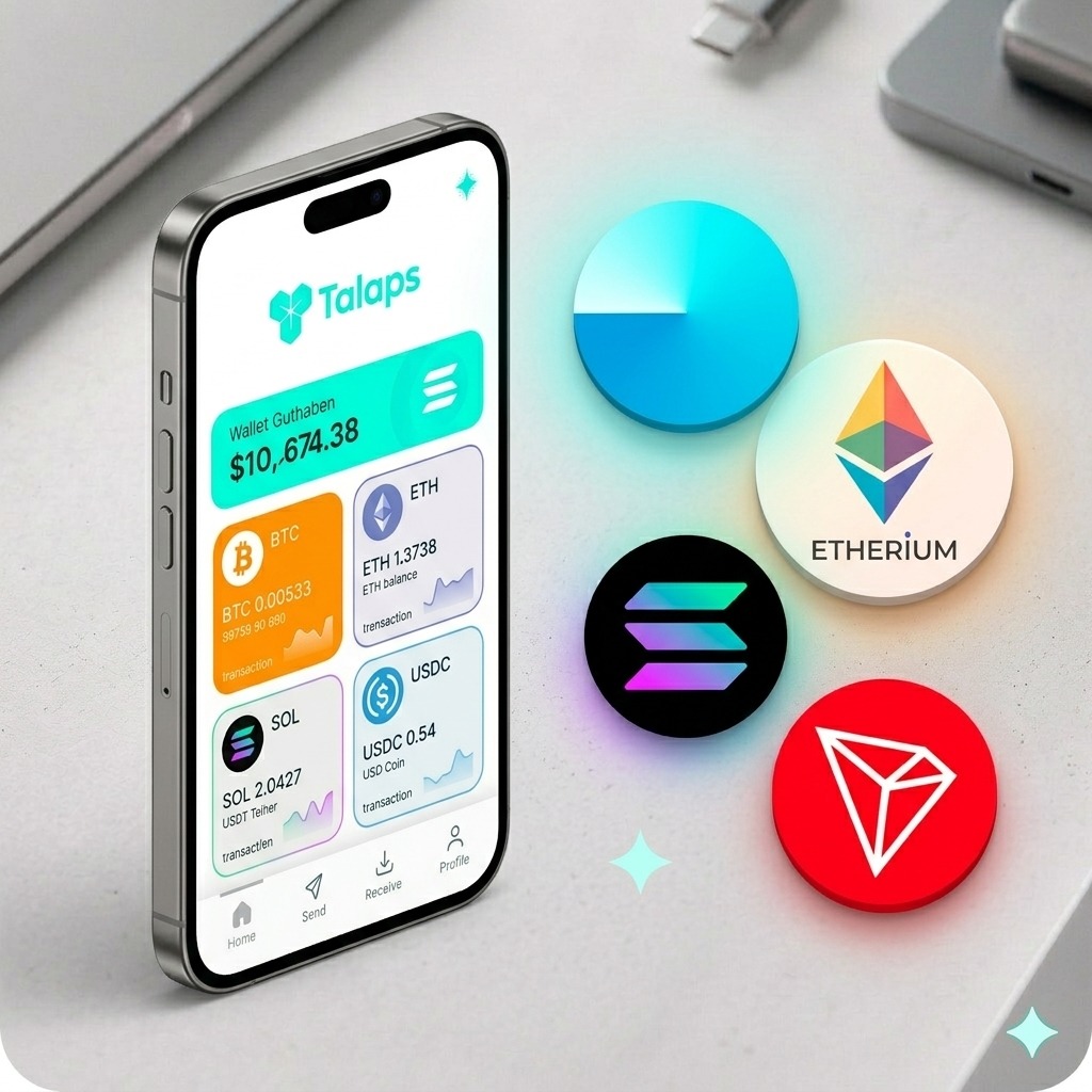 Talaps multi-wallet app with crypto tokens